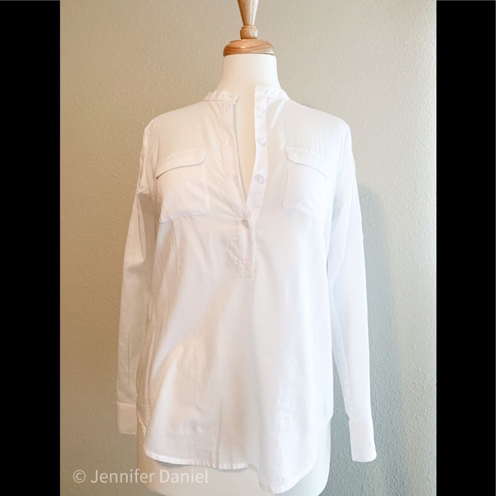 Ann Taylor 100% cotton Henley roll tab blouse